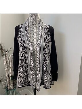 Anthropologie Field and Flowers draped/swing black & white cardigan.